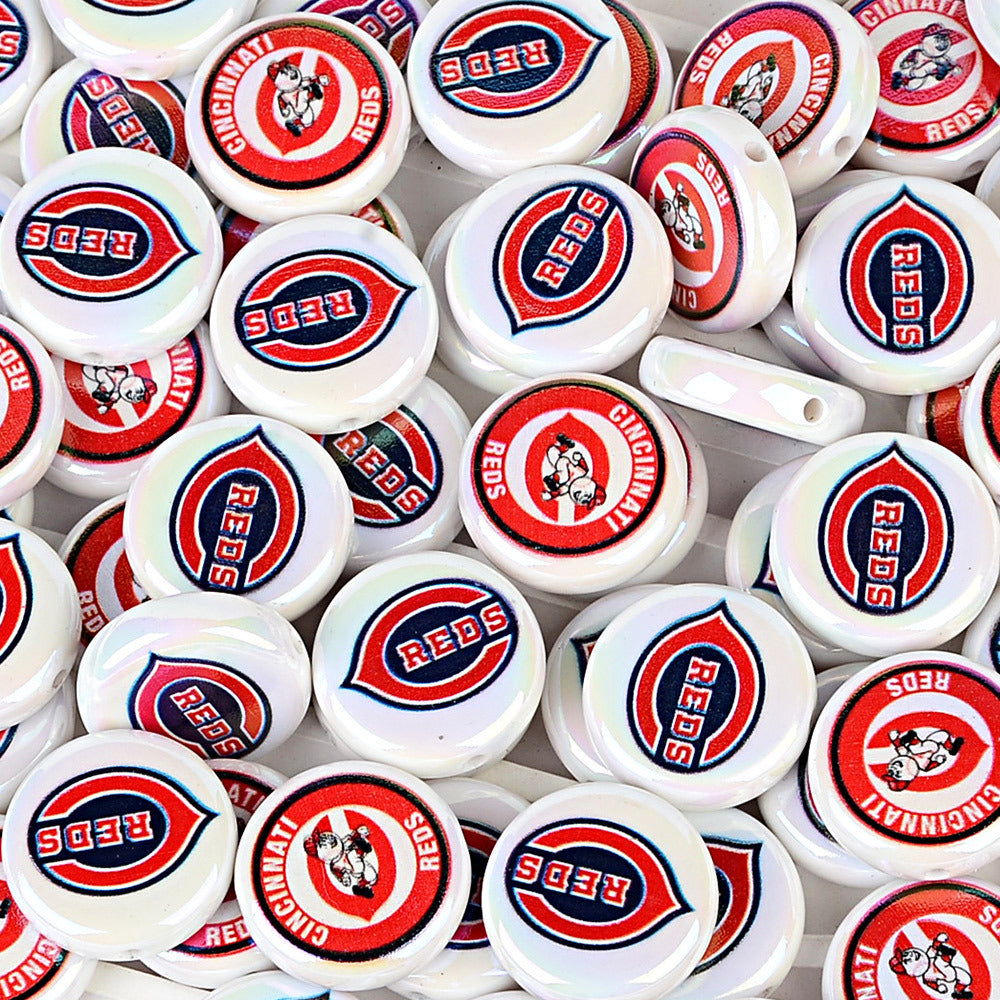 100Pcs 24mm American MLB Major Baseball League Printed Beaded Disc Beads DIY Handmade Pen Mobile Phone Chain Accessories