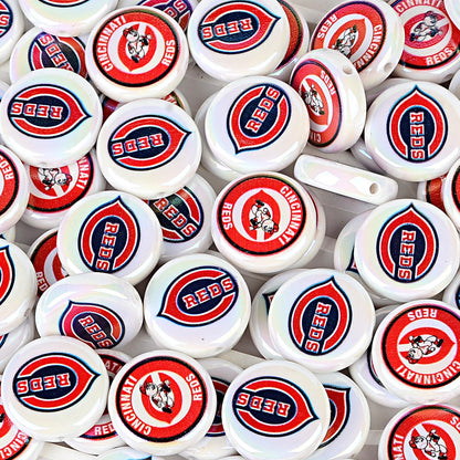 100Pcs 24mm American MLB Major Baseball League Printed Beaded Disc Beads DIY Handmade Pen Mobile Phone Chain Accessories