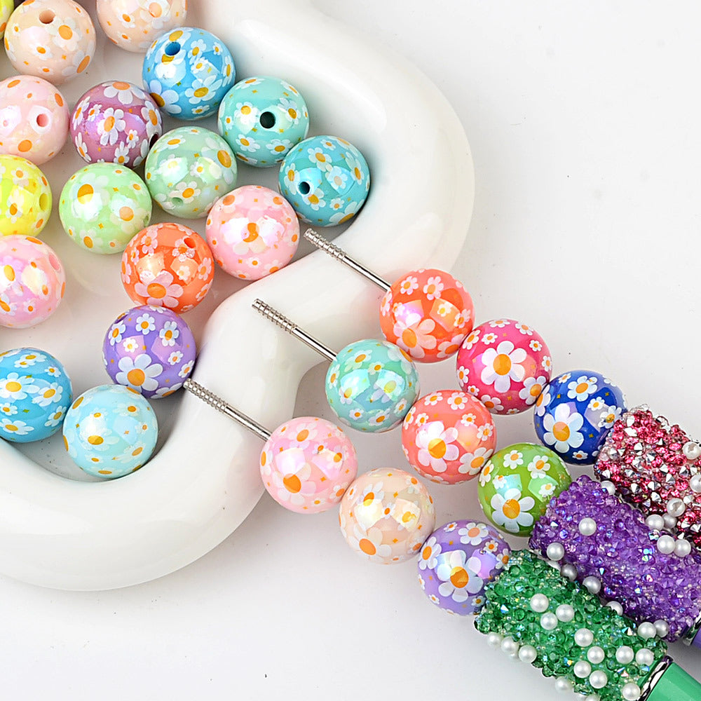 100Pcs acrylic solid color plating color printing sun flower DIY live broadcast mobile phone rope keychain pen accessories beads