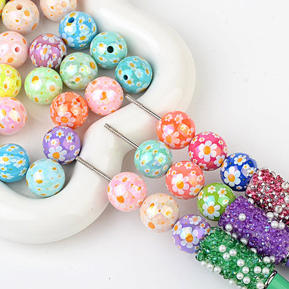 100Pcs acrylic solid color plating color printing sun flower DIY live broadcast mobile phone rope keychain pen accessories beads