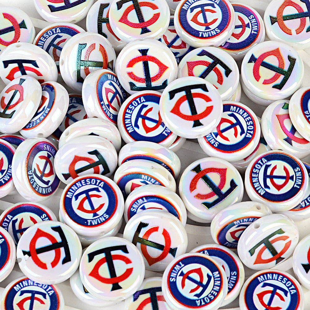100Pcs 24mm American MLB Major Baseball League Printed Beaded Disc Beads DIY Handmade Pen Mobile Phone Chain Accessories
