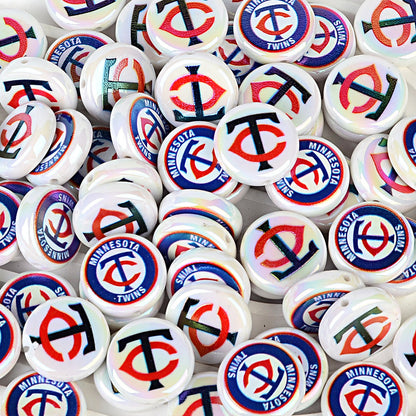 100Pcs 24mm American MLB Major Baseball League Printed Beaded Disc Beads DIY Handmade Pen Mobile Phone Chain Accessories