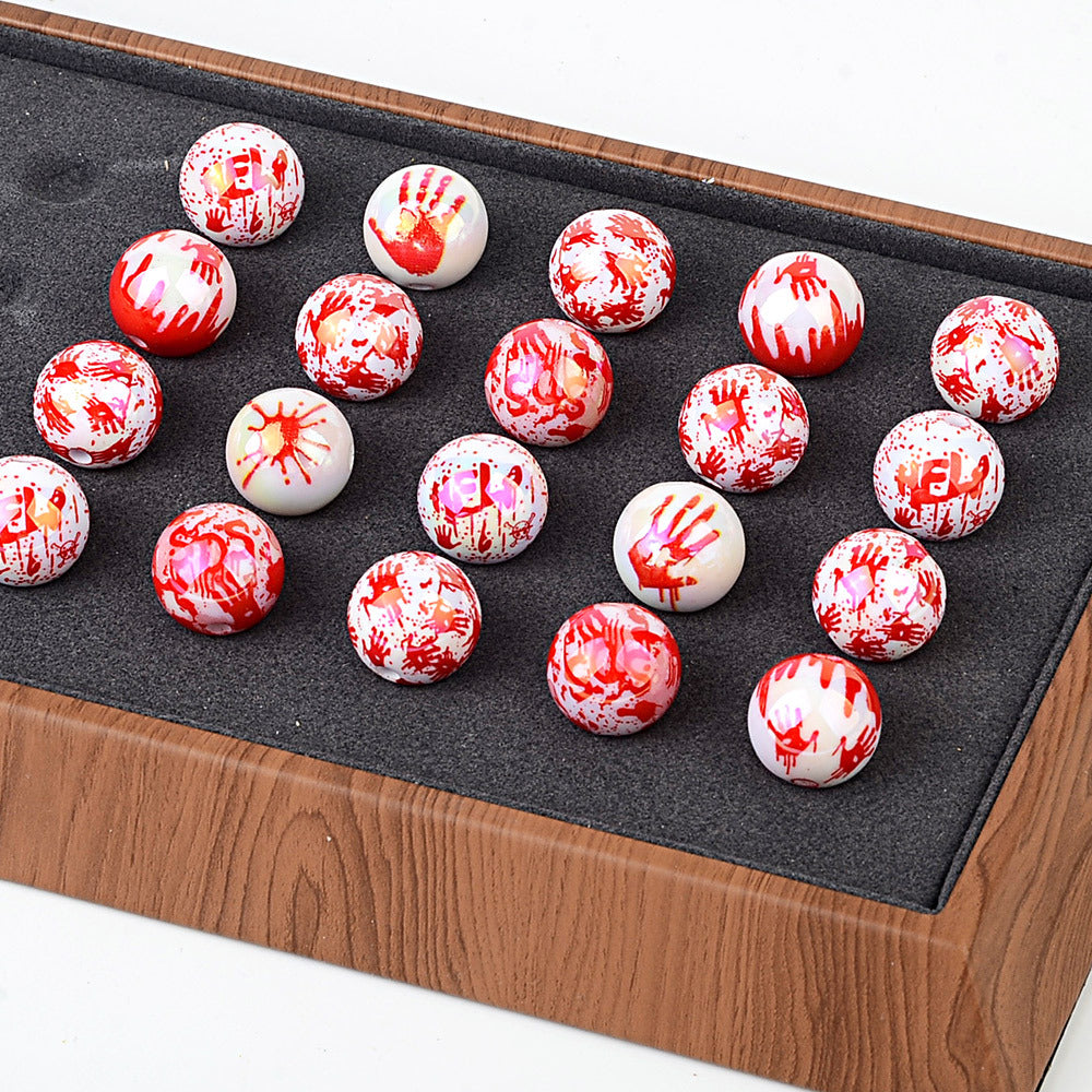 100Pcs Halloween Funny Blood Handprint Straight Hole Acrylic Bead DIY Mobile Phone Chain Keychain Bead Pen Accessories
