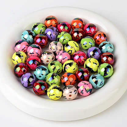 100Pcs acrylic UV plated colorful multi-color Halloween printing bat round beads DIY handmade string pen mobile phone chain accessories
