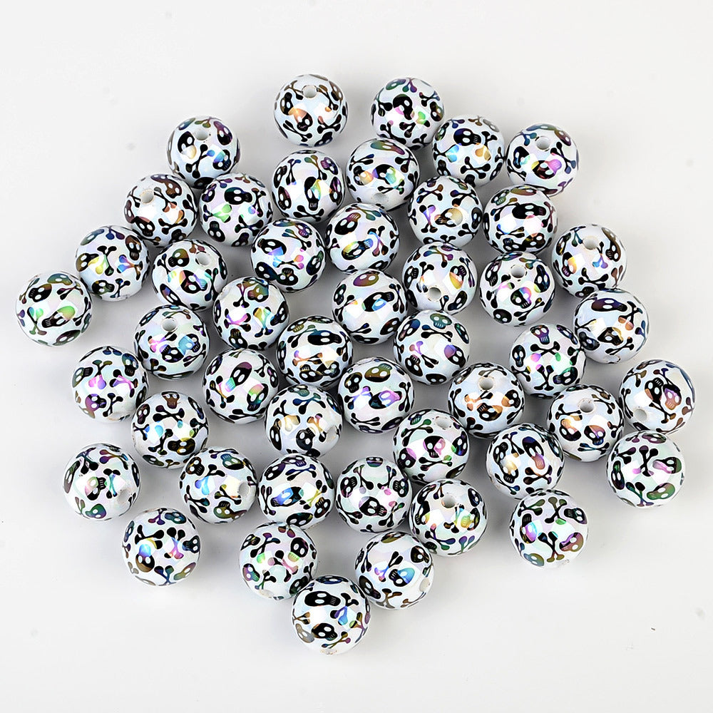 100Pcs Halloween black and white skull beaded DIY jewelry mobile phone chain bead pen and other handmade accessories