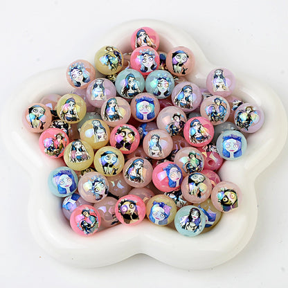 100Pcs Printed Halloween Theme Emily Victor Character Straight Hole Beads DIY Handmade Necklace Bead Pen Accessories