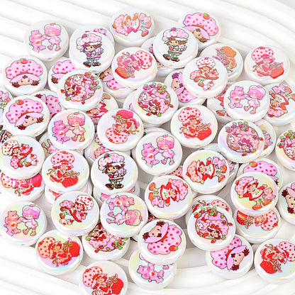 100Pcs UV strawberry girl printed beads DIY bead pen mobile phone chain keychain car hanging, etc. With DIY bracelet loose beads
