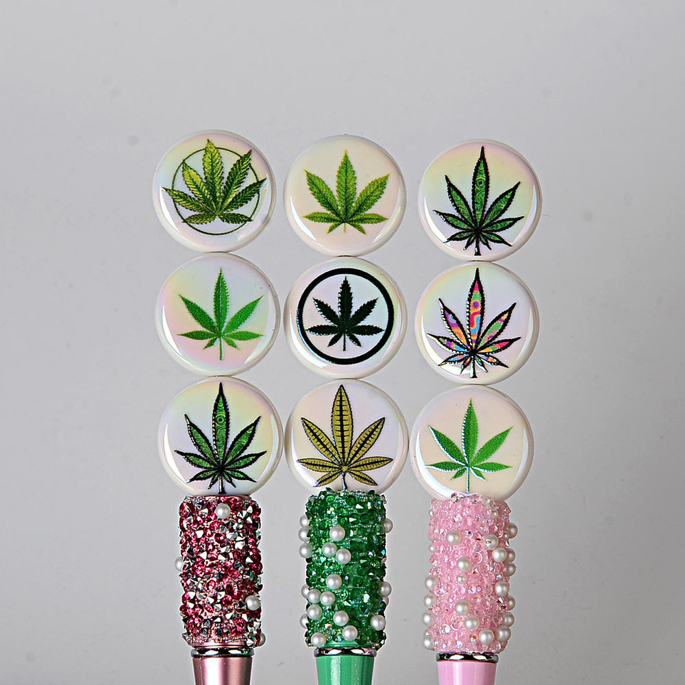 100Pcs acrylic printed hemp leaf round cake beads DIY bead pen mobile phone chain keychain car hanging accessories