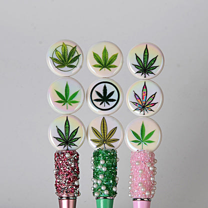 100Pcs acrylic printed hemp leaf round cake beads DIY bead pen mobile phone chain keychain car hanging accessories