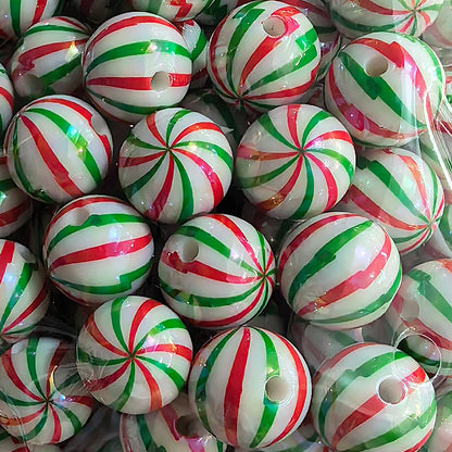 100Pcs 16mm Christmas acrylic printing striped spiral through hole beads DIY bead pen mobile phone chain accessories loose beads