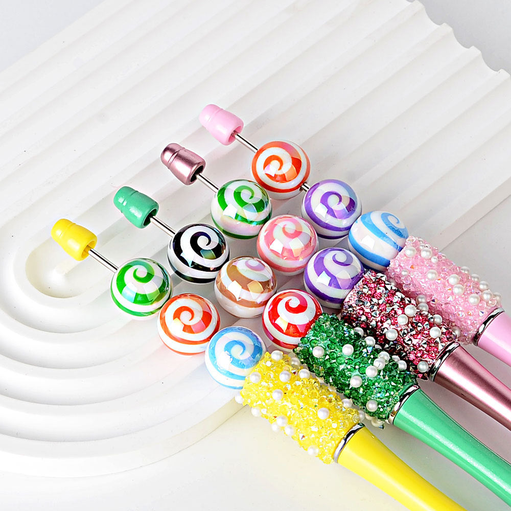100Pcs 16mm straight hole lollipop beaded colored spiral loose beads DIY mobile phone chain beaded pen material accessories wholesale