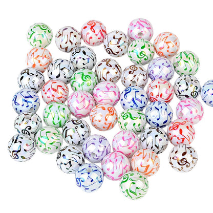 100Pcs new color music symbol printing straight hole round beads DIY mobile phone chain bead pen plated color jewelry accessories wholesale