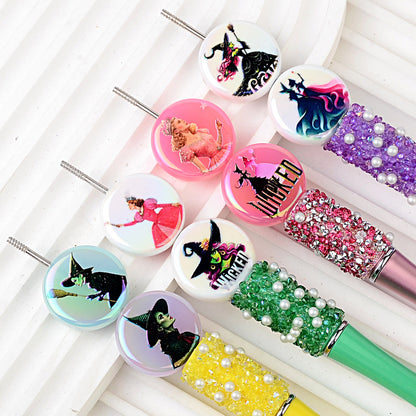 100Pcs 24mm acrylic magic bad witch straight hole flat bead DIY mobile phone rope keychain jewelry accessories