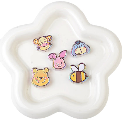 100Pcs through hole Winnie the Pooh series double-sided cartoon film beaded DIY mobile phone key bag chain handmade material accessories