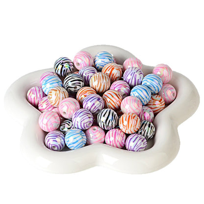 100Pcs 16mm acrylic zebra pattern straight hole round beads DIY handmade string loose beads mobile phone chain pen necklace jewelry accessories