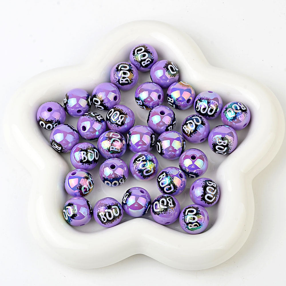 100Pcs 16mm Halloween BOO printed acrylic loose beads decorative round beads handmade DIY bead pen accessories