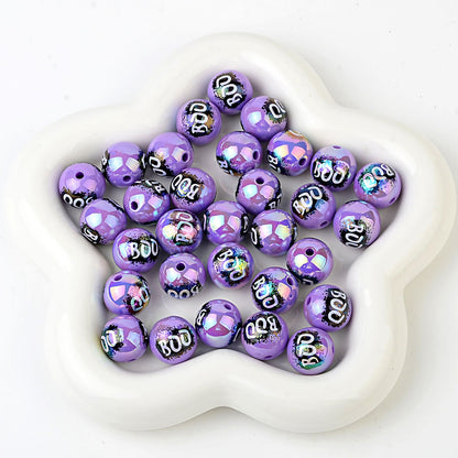 100Pcs 16mm Halloween BOO printed acrylic loose beads decorative round beads handmade DIY bead pen accessories