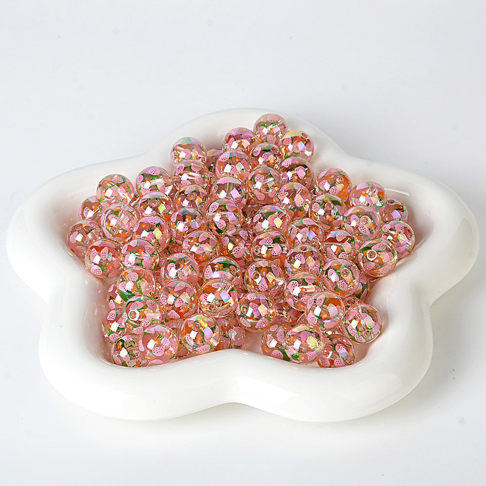 100Pcs 16mm acrylic beaded printed strawberry round beads DIY mobile phone rope keychain accessories jewelry material wholesale