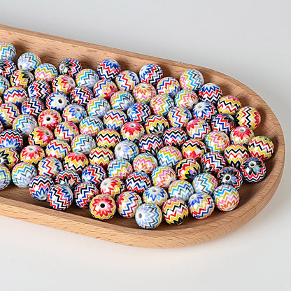 100Pcs 16mm acrylic rainbow wavy print round beads DIY bead pen mobile phone chain keychain car hanging accessories