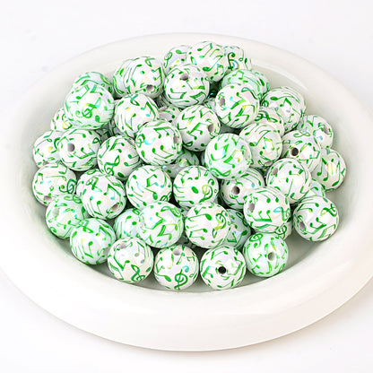 100Pcs new color music symbol printing straight hole round beads DIY mobile phone chain bead pen plated color jewelry accessories wholesale
