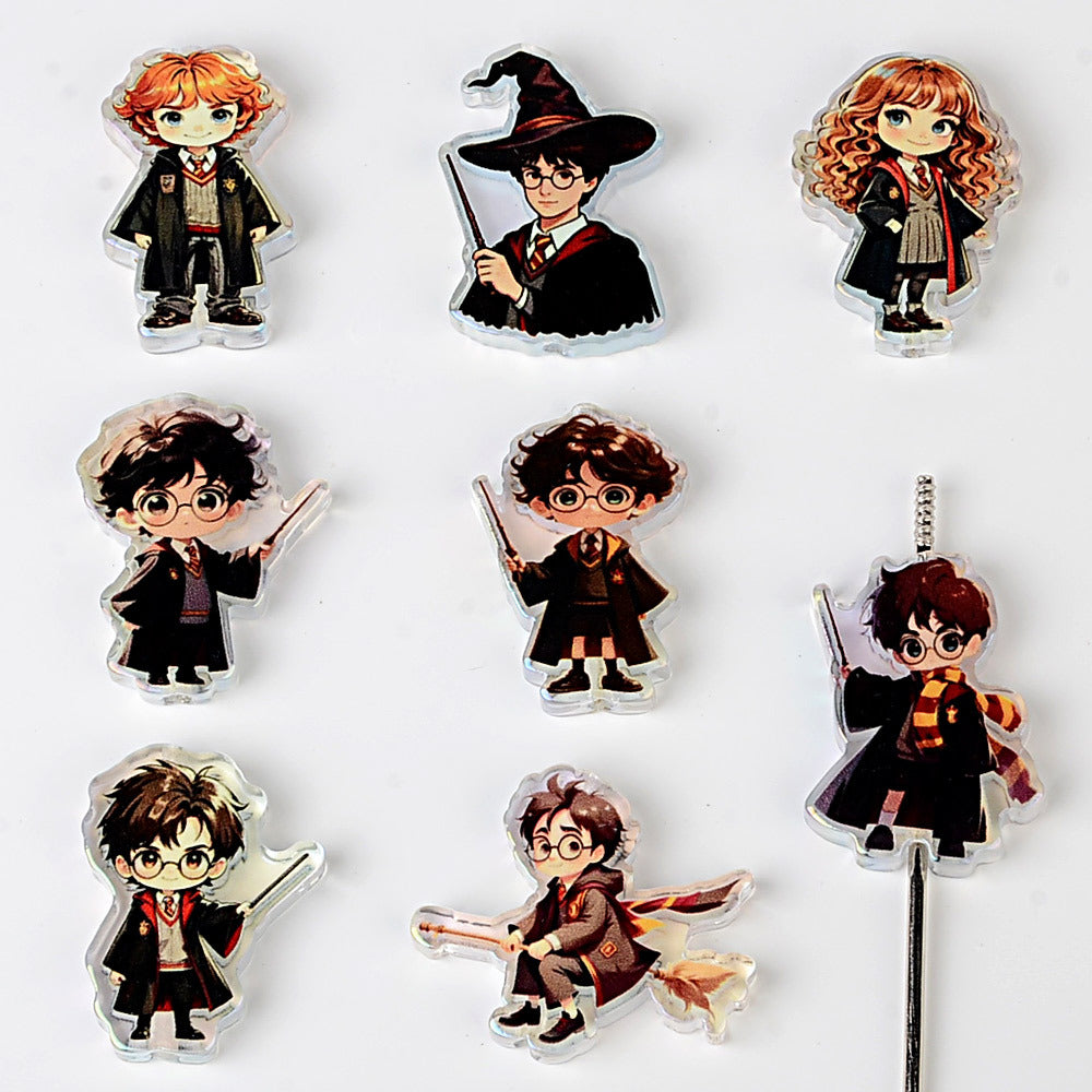 100Pcs Academy of Wizardry Harry Potter Cartoon Character Acrylic Sheet Beads DIY Handmade Bead Pen Accessories