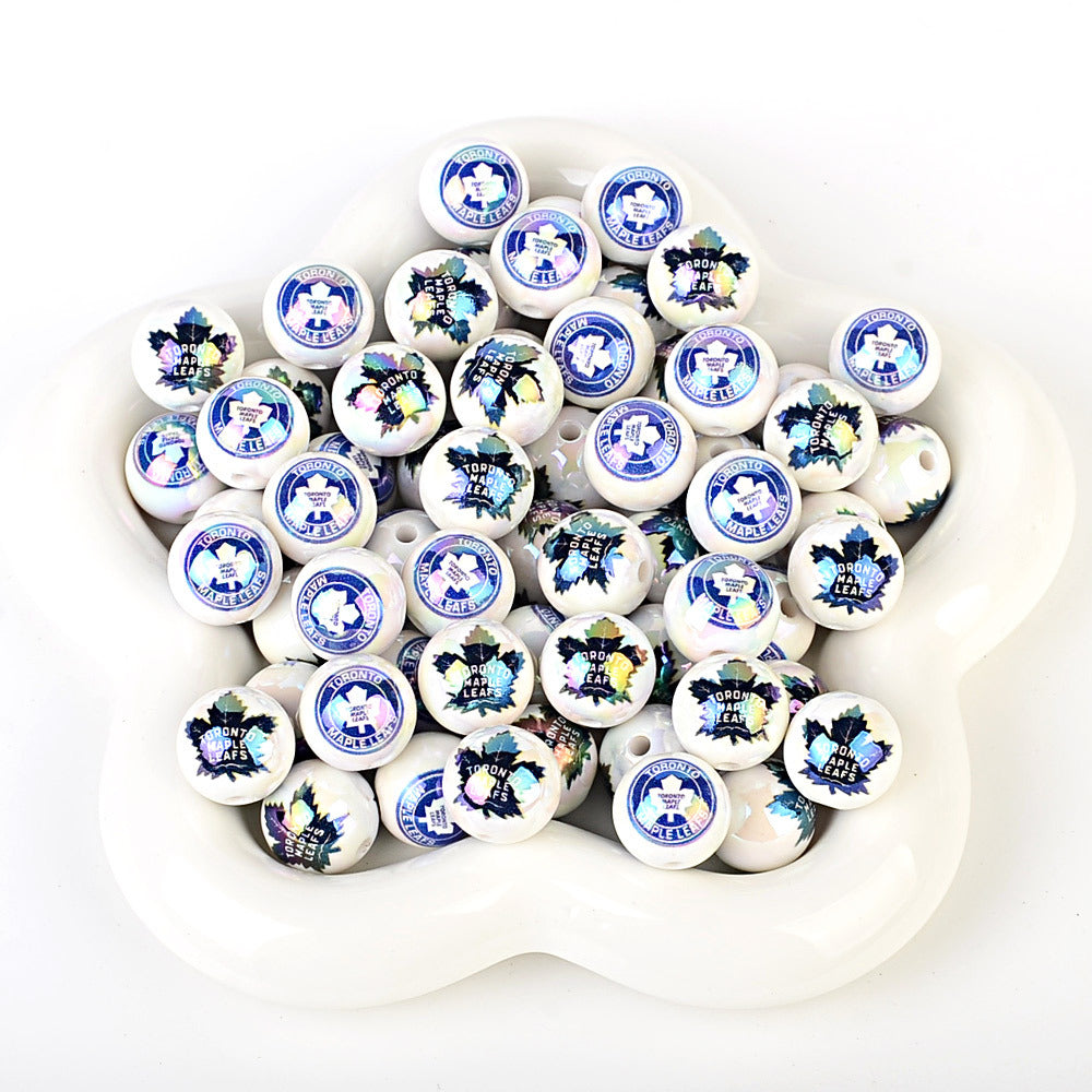 100Pcs US 32 NHL Ice Hockey Teams Printed Beads Beaded DIY Keys Mobile Phone Chain Handmade Jewelry Accessories Spot