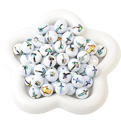 100Pcs 16mm acrylic printed cartoon gamepad straight hole round beads DIY handmade beaded jewelry accessories material