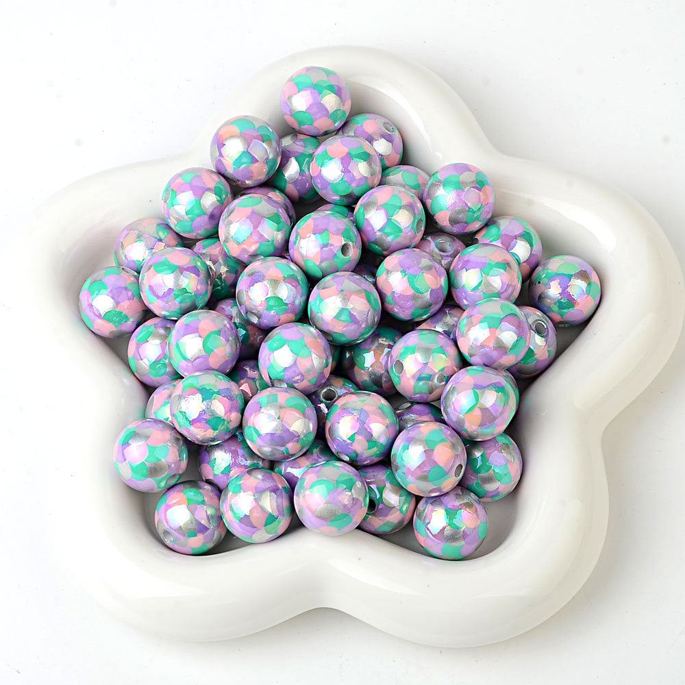 100Pcs 16mm acrylic straight hole UV plating color fish scale beaded DIY bead pen mobile phone chain keychain car hanging accessories