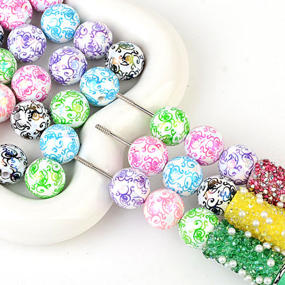 100Pcs solid color plating color printing roll grass pattern straight hole beading DIY mobile phone rope beading pen keychain pendant accessories