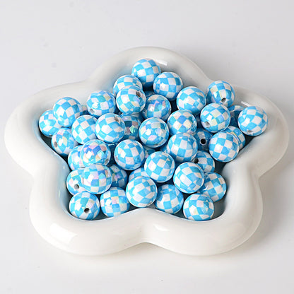 100Pcs UV plated color checkerboard square grid pattern round beads DIY handmade beaded loose bead string pen mobile phone chain jewelry accessories