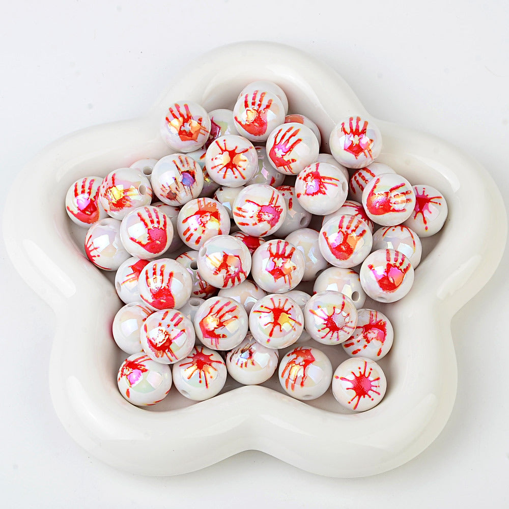 100Pcs Halloween Funny Blood Handprint Straight Hole Acrylic Bead DIY Mobile Phone Chain Keychain Bead Pen Accessories