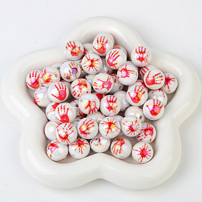100Pcs Halloween Funny Blood Handprint Straight Hole Acrylic Bead DIY Mobile Phone Chain Keychain Bead Pen Accessories