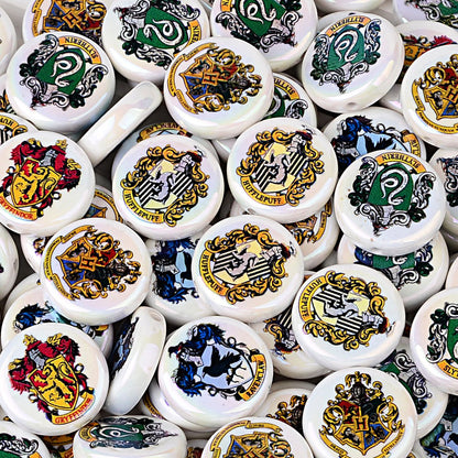 100Pcs Acrylic Plated UV Printed Harry Potter Four Colleges Badge Straight Hole Flat Bead Beaded DIY Jewelry Accessories