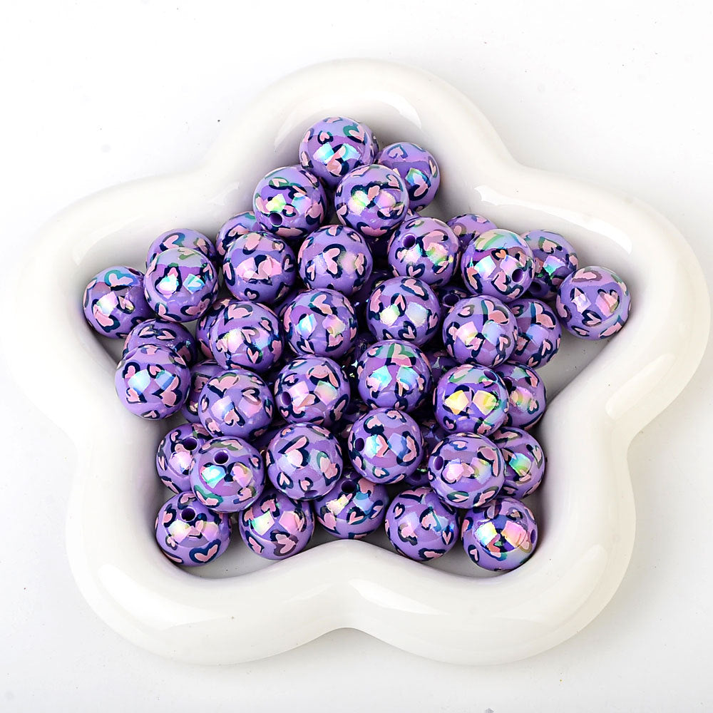 100Pcs acrylic two-color love leopard print printed beads DIY mobile phone chain bead pen jewelry accessories loose beads wholesale