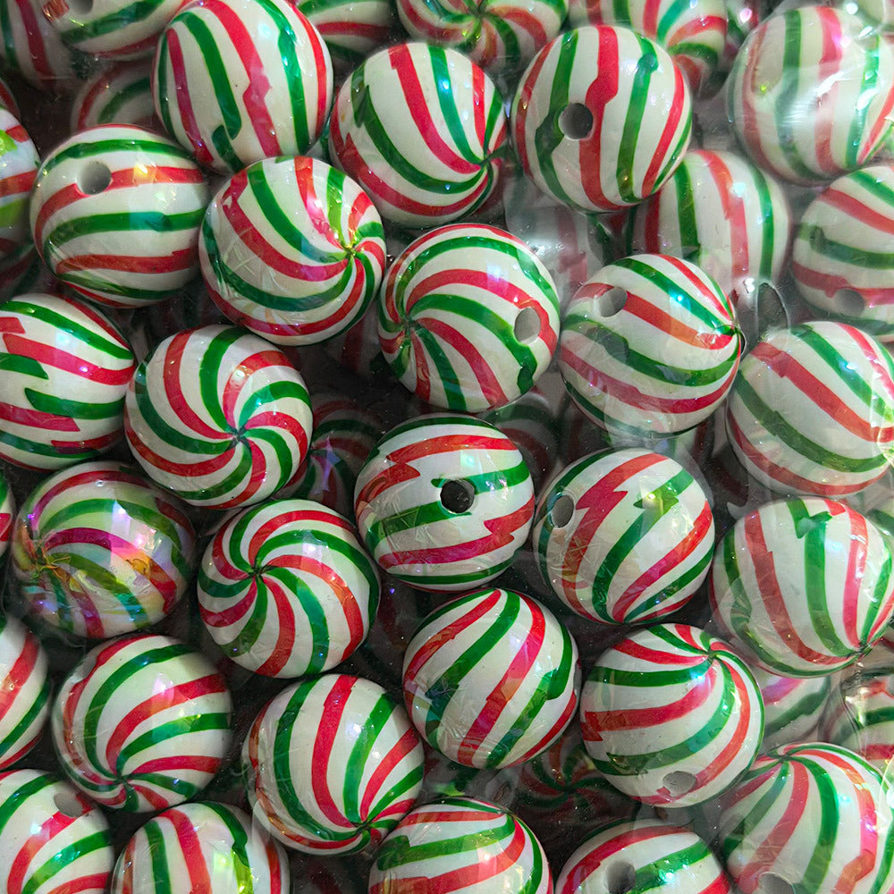 100Pcs 16mm Christmas acrylic printing striped spiral through hole beads DIY bead pen mobile phone chain accessories loose beads
