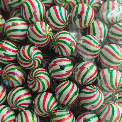 100Pcs 16mm Christmas acrylic printing striped spiral through hole beads DIY bead pen mobile phone chain accessories loose beads