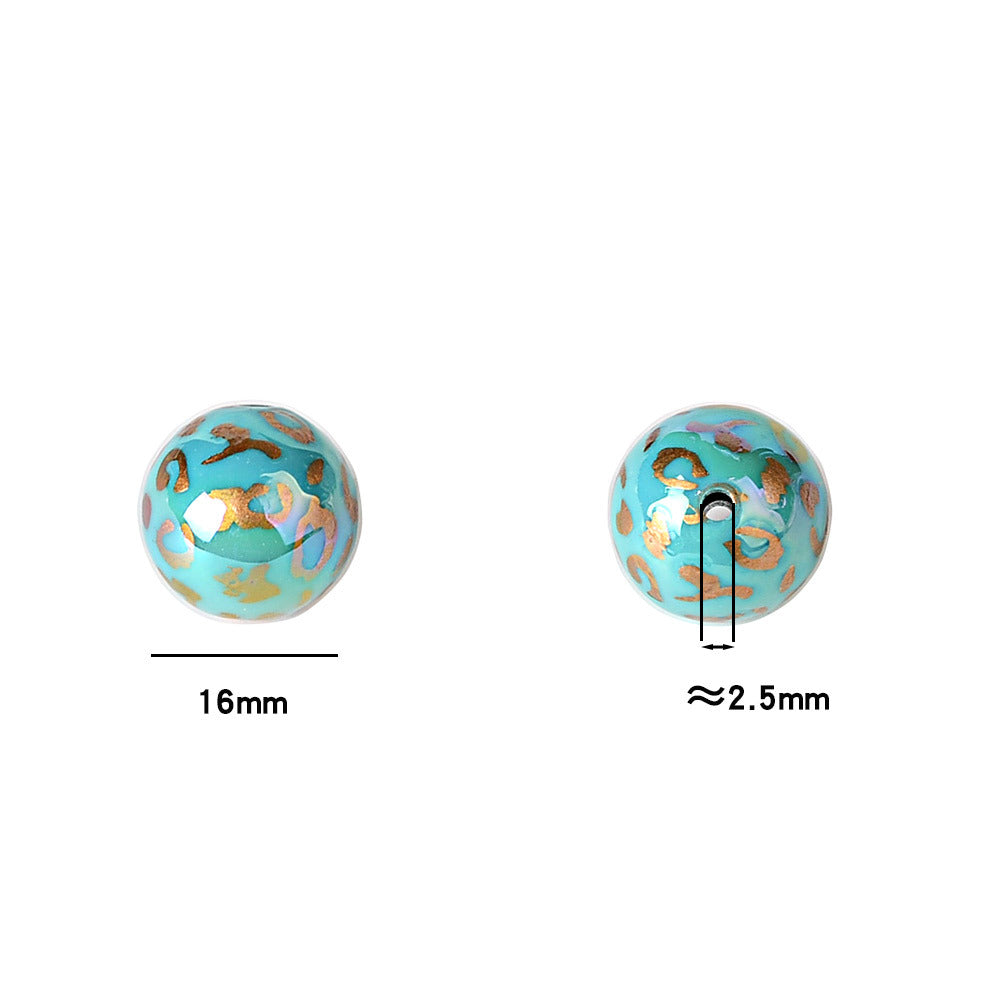 100Pcs 16mm cross-border UV electroplating leopard print through-hole round beads mobile phone chain keychain bead pen DIY loose bead material wholesale