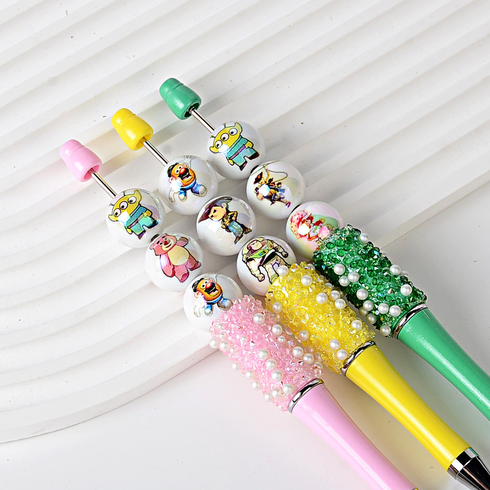 100Pcs 16mm acrylic double-sided printing Toy Story straight hole round beads DIY mobile phone rope keychain pen accessories