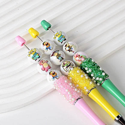 100Pcs 16mm acrylic double-sided printing Toy Story straight hole round beads DIY mobile phone rope keychain pen accessories