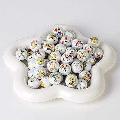 100Pcs 16mm acrylic SpongeBob SquarePants double-sided printing straight hole round beads DIY mobile phone rope keychain pen accessories
