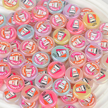100Pcs 24mm round cake bead printing coffee cup acrylic through-hole beads DIY handmade beaded keychain accessories wholesale