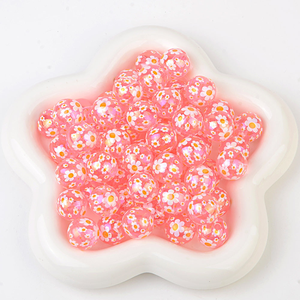 100Pcs 16mm transparent UV plating color full printing sunflower color round beads DIY mobile phone chain bead pen key jewelry accessories