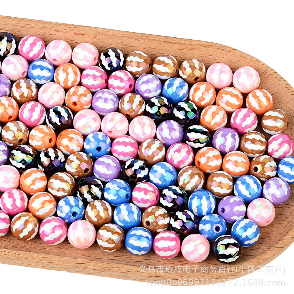 100Pcs acrylic UV plated colored watermelon striped bead printing beaded DIY bead pen mobile phone chain keychain jewelry accessories