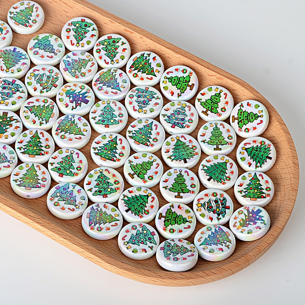 100Pcs double-sided printing Christmas series Santa Claus Christmas tree flat bead DIY jewelry accessories decoration handmade materials