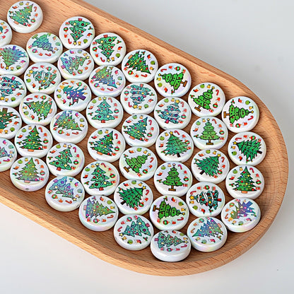 100Pcs double-sided printing Christmas series Santa Claus Christmas tree flat bead DIY jewelry accessories decoration handmade materials