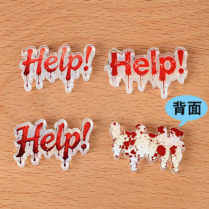 100Pcs Halloween double-sided relief blood handprint HELP through-hole chip bead DIY bag bead pen jewelry accessories