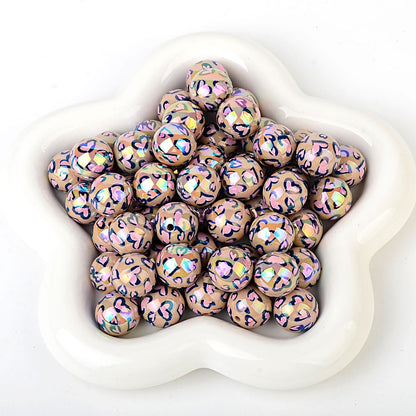 100Pcs acrylic two-color love leopard print printed beads DIY mobile phone chain bead pen jewelry accessories loose beads wholesale
