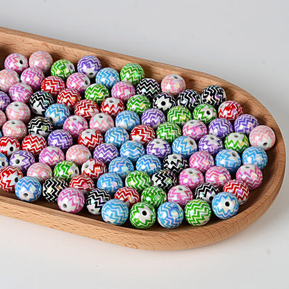 100Pcs 16mm acrylic UV plated color wavy pattern printing string beads DIY handmade bead pen mobile phone chain jewelry accessories