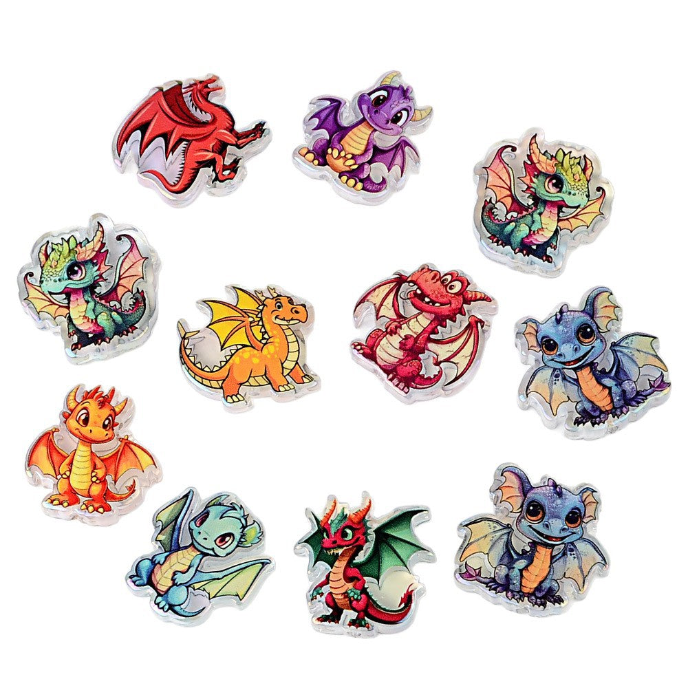 100Pcs UV color-plated double-sided printing color dinosaur acrylic sheet beads DIY bead pen bag accessories