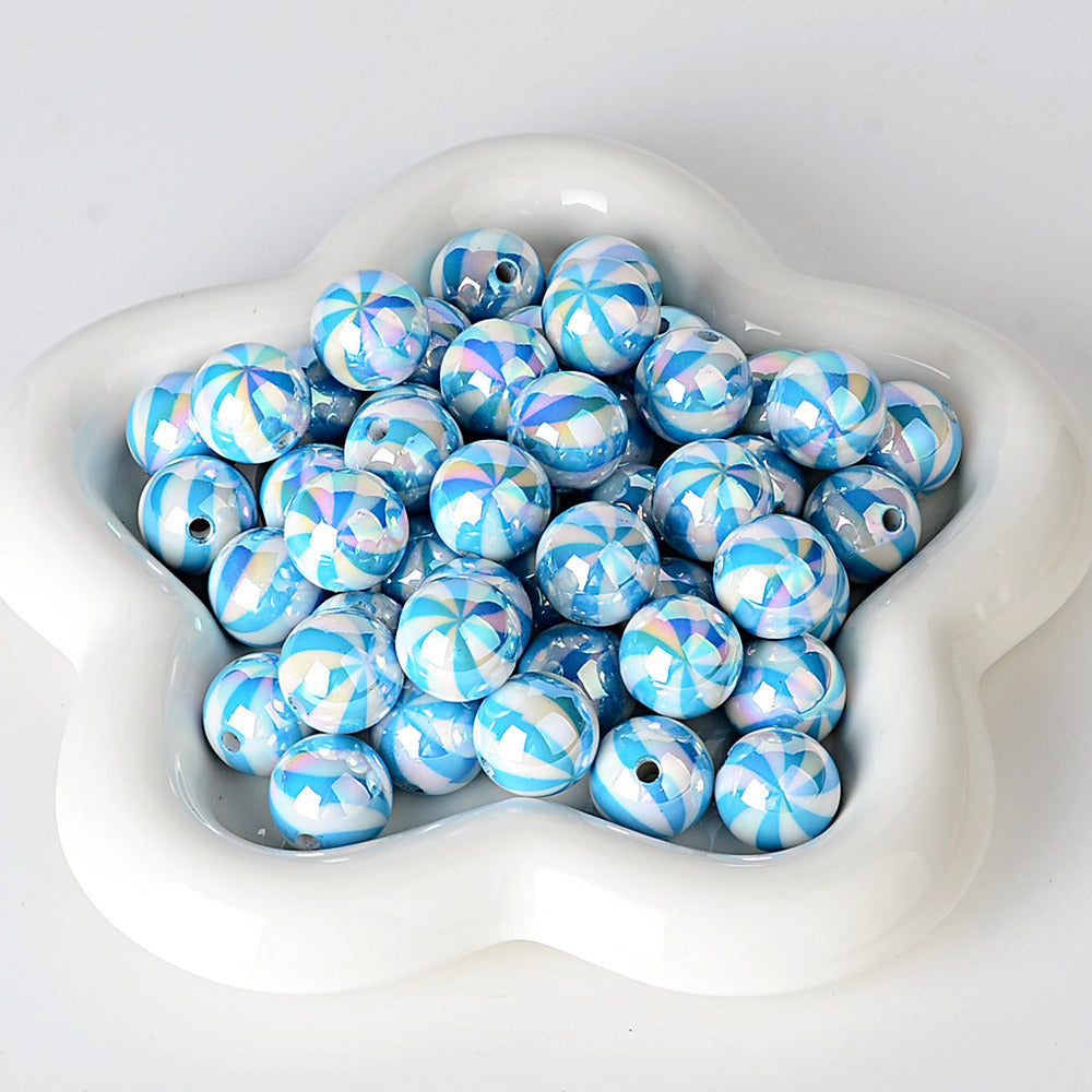 100Pcs 16mm straight hole Christmas color plated striped beads printed round beads beaded loose beads DI bracelet jewelry material in stock
